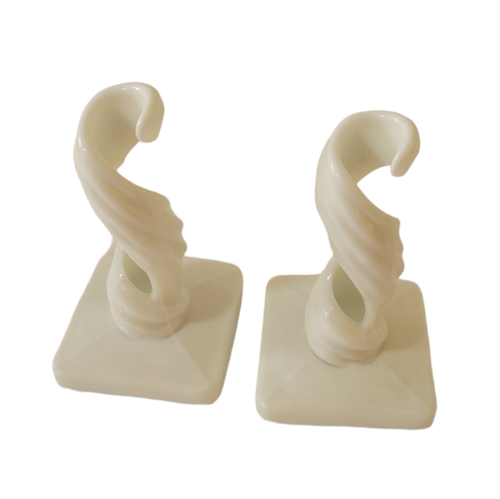 Westmorland Spiral Candlestick Set Of 2 Milkglass